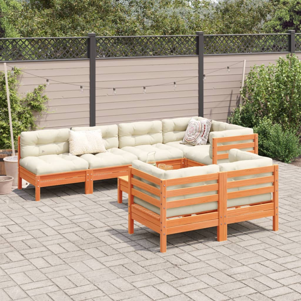 Set Divani Giardino 8 Pz Con Cuscini Marrone Cera Massello Pino - Image 3
