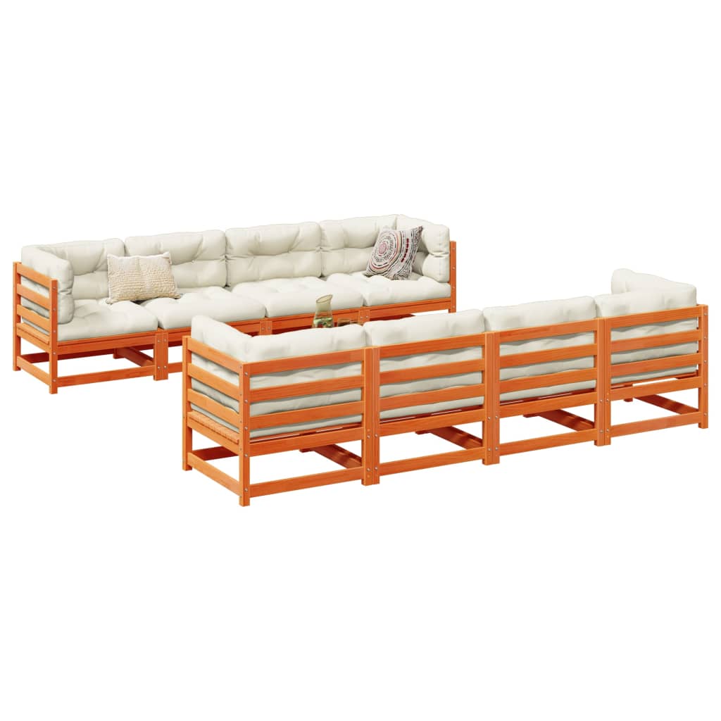 Set Divani Giardino 9 Pz Con Cuscini Marrone Cera Massello Pino