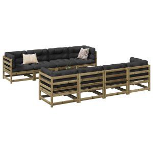 Set Divani Da Giardino 9pz Con Cuscini Legno Impregnato Di Pino