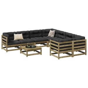 Set Divani Da Giardino 9pz Con Cuscini Legno Impregnato Di Pino