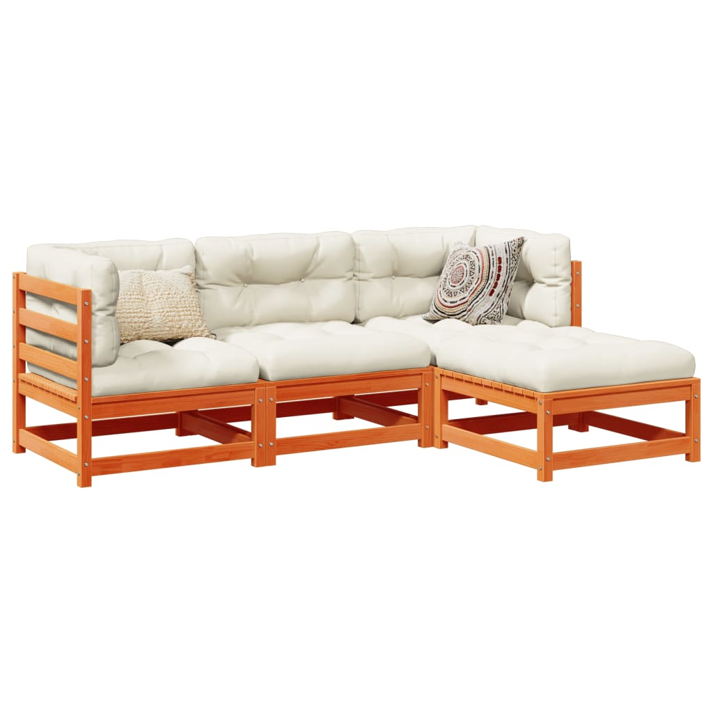 Set Divani Da Giardino 4 Pz Marrone Cera Legno Massello Di Pino