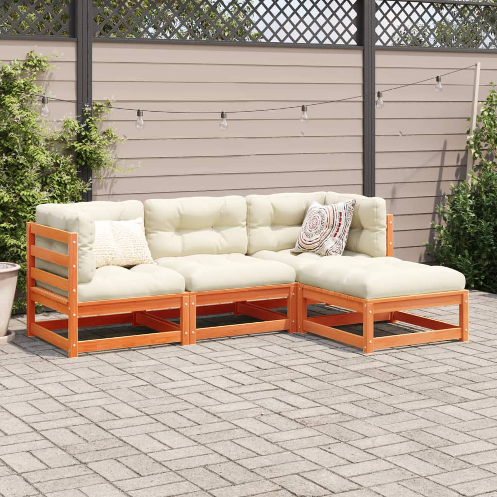 Set Divani Da Giardino 4 Pz Marrone Cera Legno Massello Di Pino - Image 3