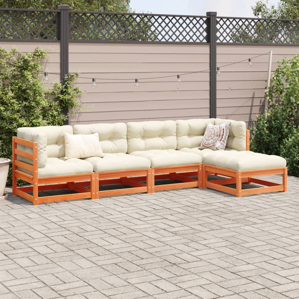 Set Divani Da Giardino 5 Pz Marrone Cera Legno Massello Pino - Image 3