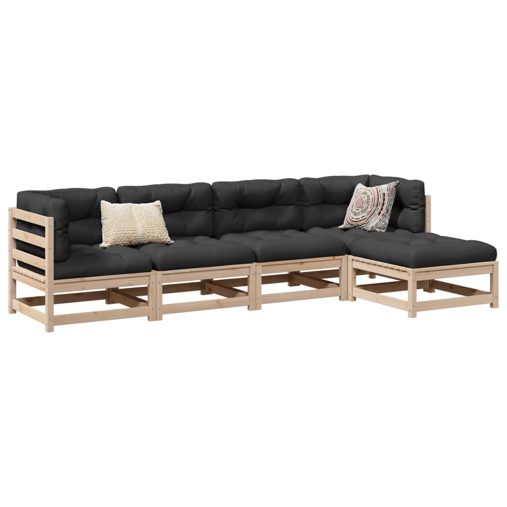 Set Divani Giardino 5 Pz Con Cuscini In Legno Massello Di Pino
