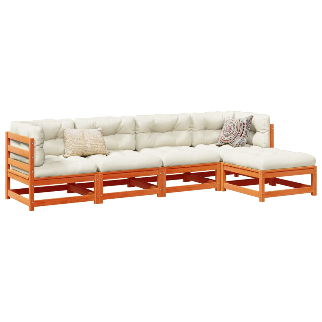 Set Divani Giardino 5pz Con Cuscini Marrone Cera Massello Pino