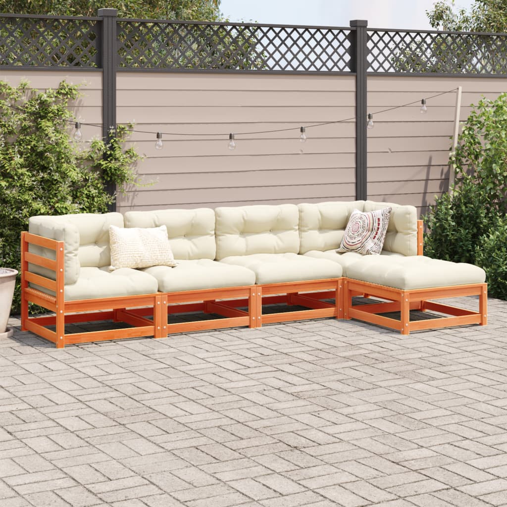Set Divani Giardino 5pz Con Cuscini Marrone Cera Massello Pino - Image 3