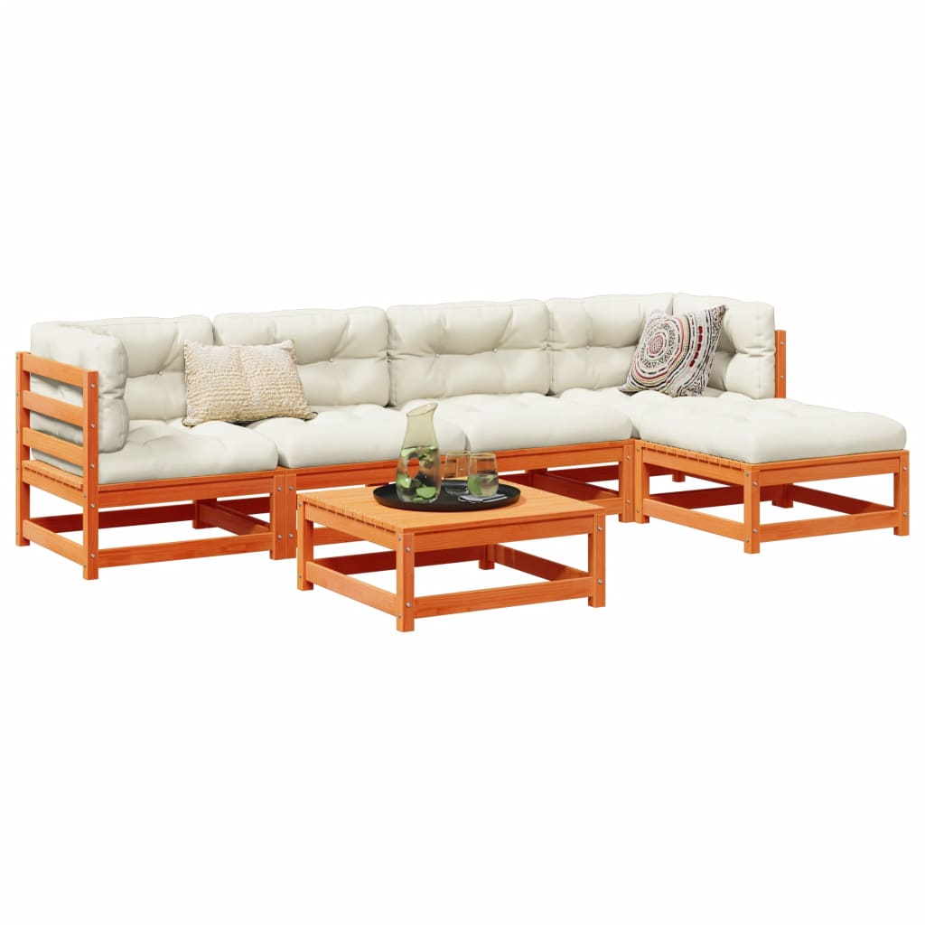 Set Divani Da Giardino 6 Pz Marrone Cera Legno Massello Pino