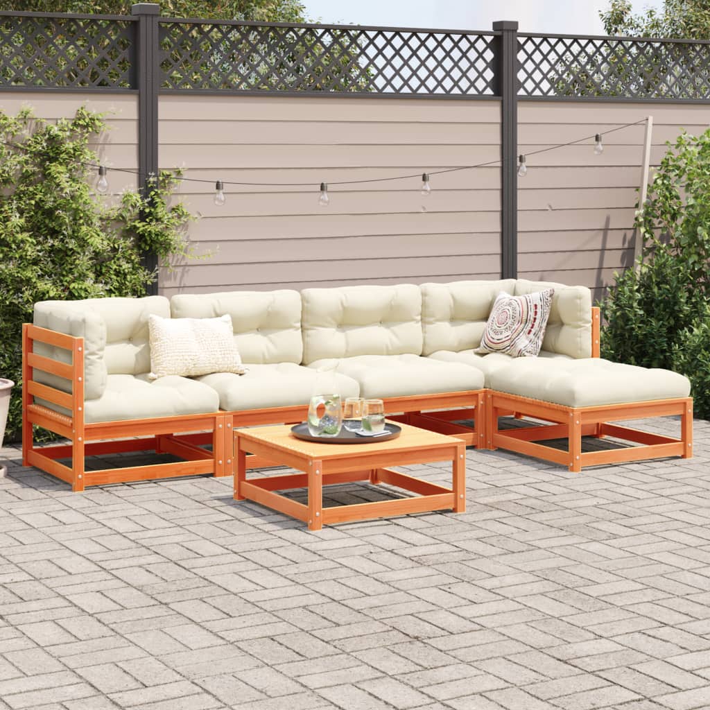 Set Divani Giardino 6pz Con Cuscini Marrone Cera Massello Pino - Image 3