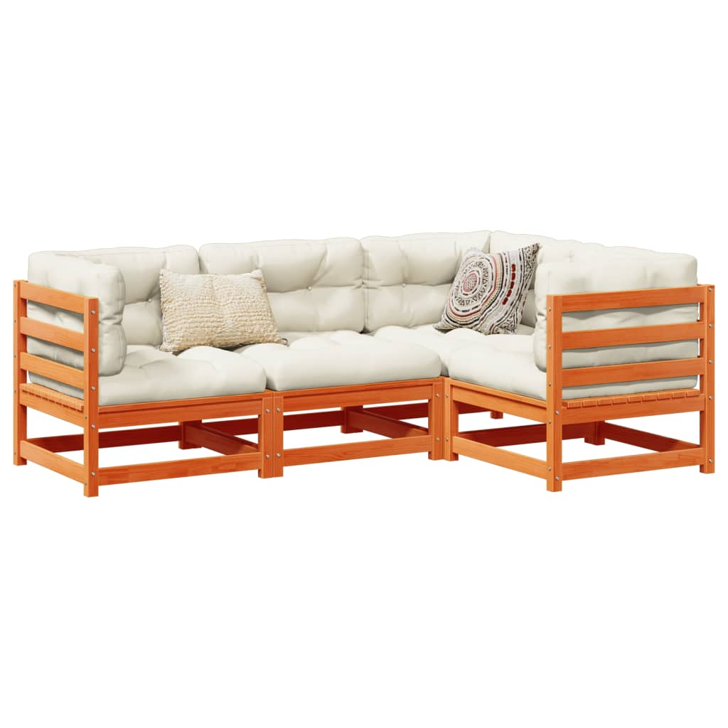 Set Divani Giardino 4pz Con Cuscini Marrone Cera Massello Pino