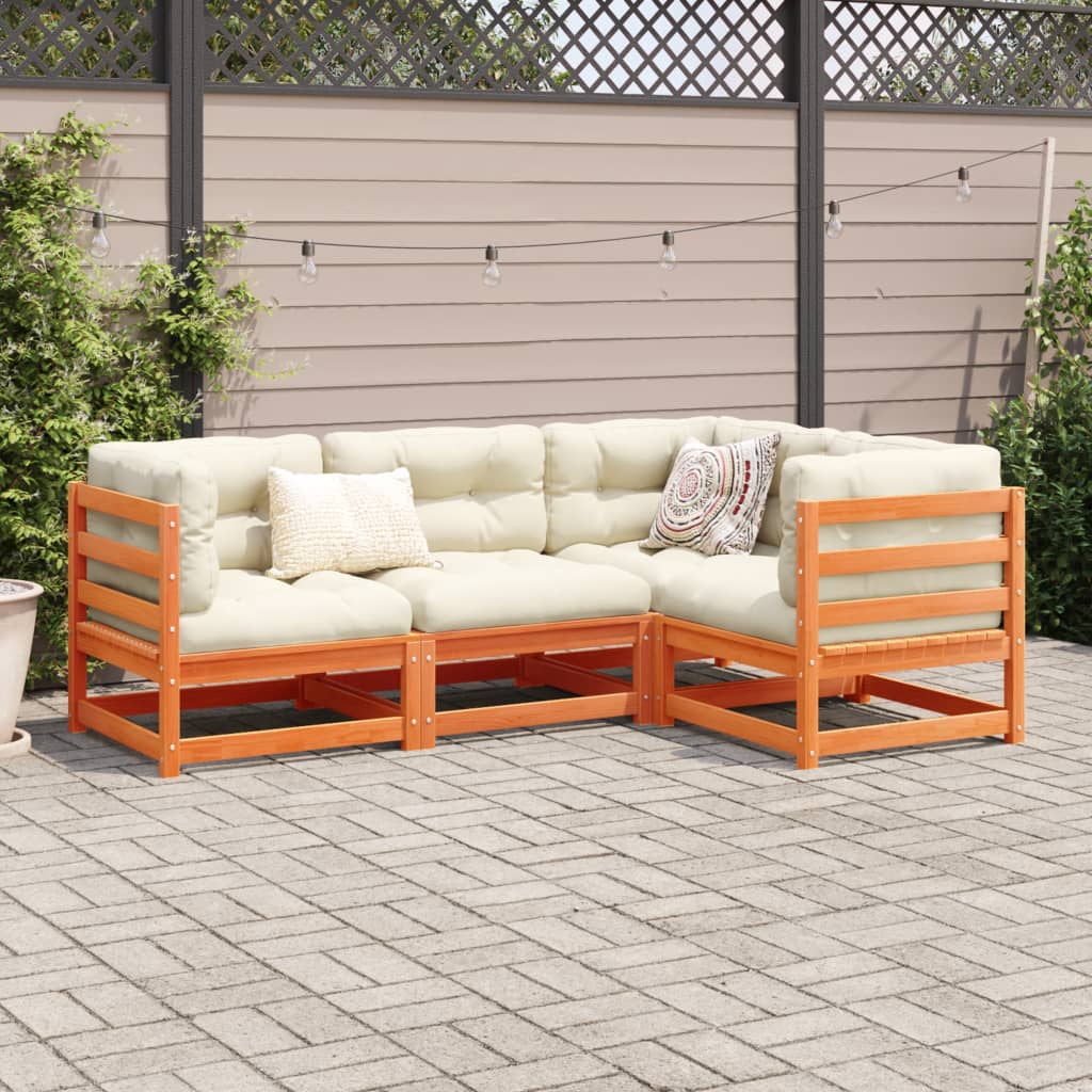 Set Divani Giardino 4pz Con Cuscini Marrone Cera Massello Pino - Image 3