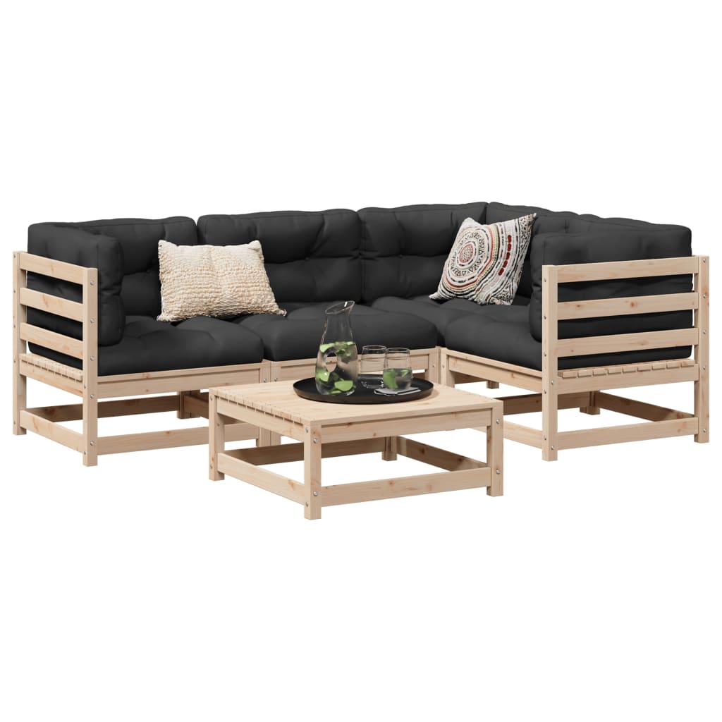 Set Divani Giardino 5 Pz Con Cuscini In Legno Massello Di Pino