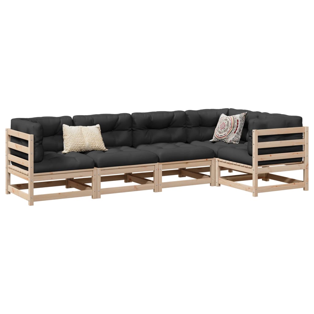 Set Divani Giardino 5 Pz Con Cuscini In Legno Massello Di Pino