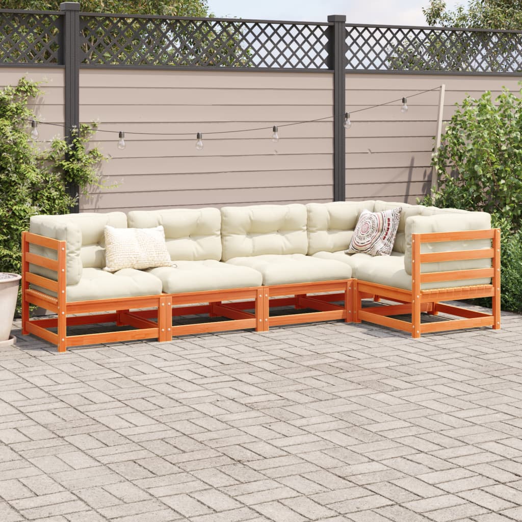 Set Divani Giardino 5pz Con Cuscini Marrone Cera Massello Pino - Image 3
