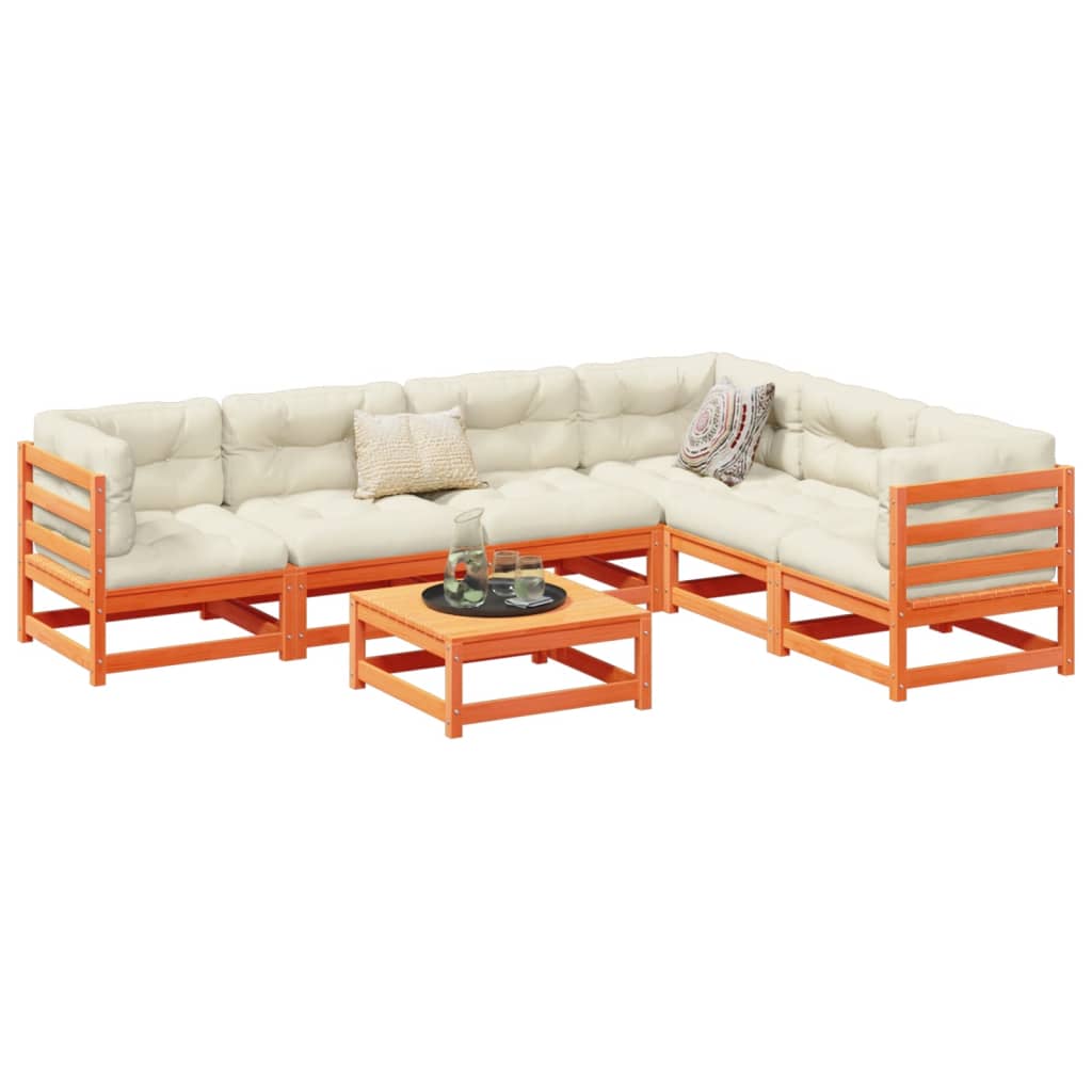 Set Divani Giardino 7 Pz Con Cuscini Marrone Cera Massello Pino