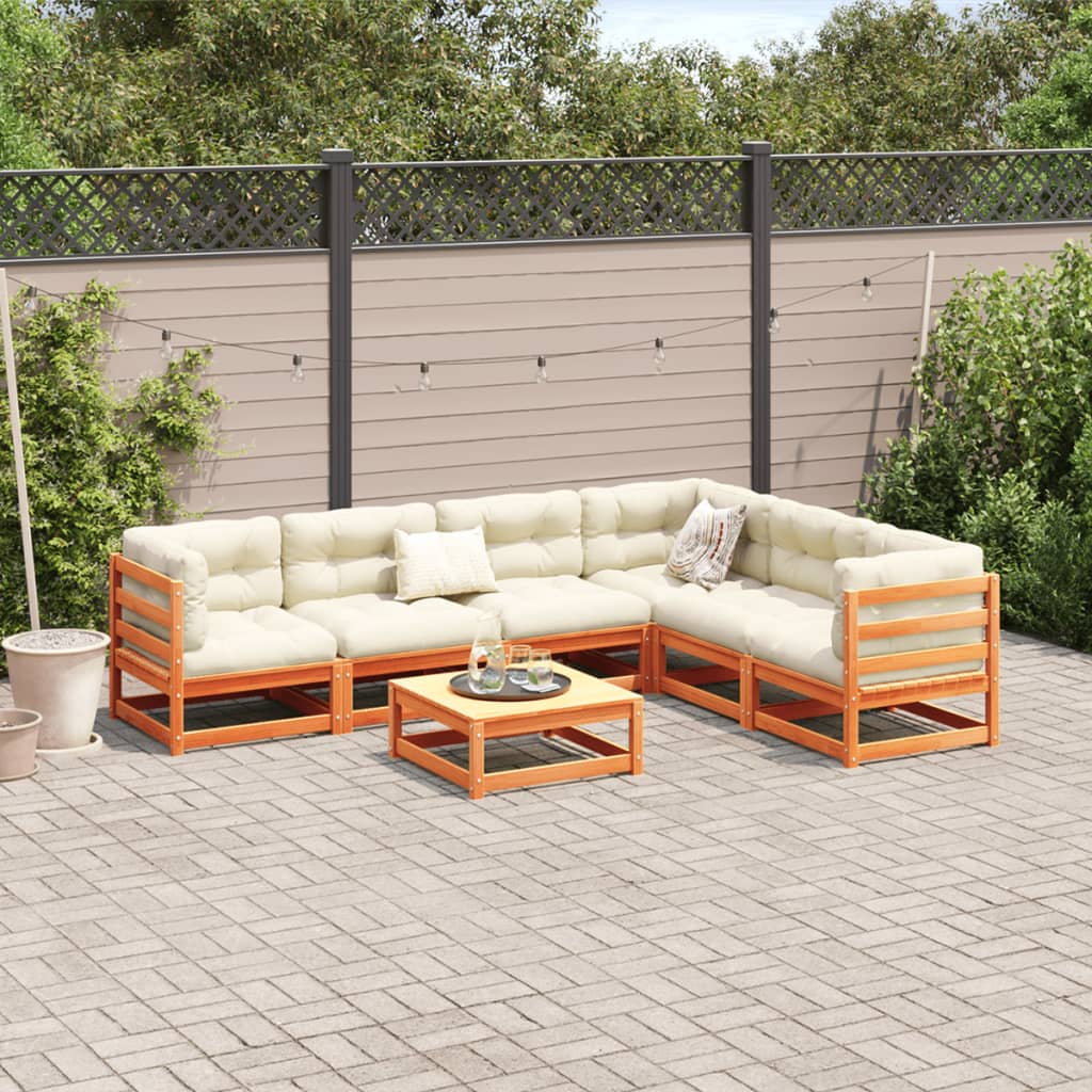 Set Divani Giardino 7 Pz Con Cuscini Marrone Cera Massello Pino - Image 3