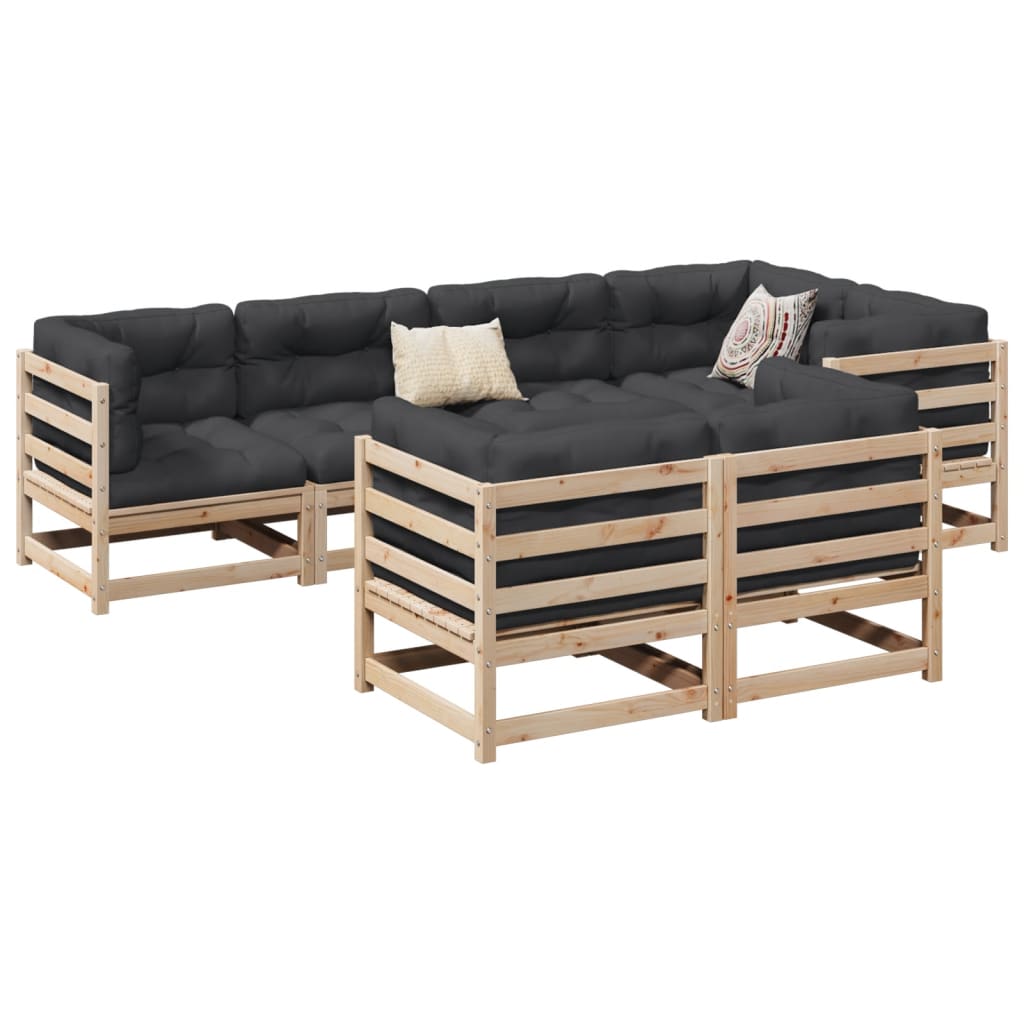 Set Divani Da Giardino 7 Pz Con Cuscini Legno Massello Di Pino
