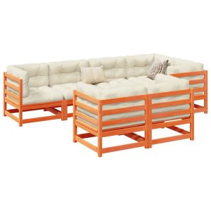 Set Divani Giardino 7 Pz Con Cuscini Marrone Cera Massello Pino