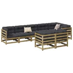 Set Divani Da Giardino 8pz Con Cuscini Legno Impregnato Di Pino