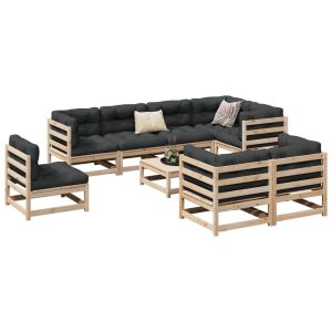 Set Divani Da Giardino 9 Pz Con Cuscini Legno Massello Di Pino