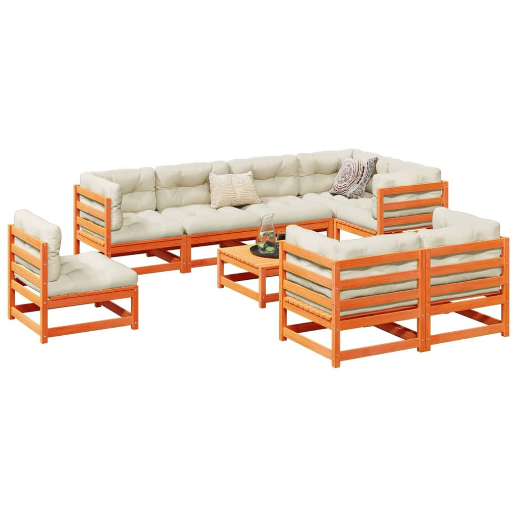 Set Divani Giardino 9 Pz Con Cuscini Marrone Cera Massello Pino