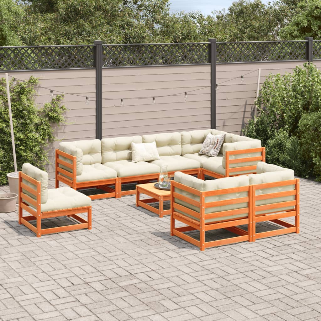 Set Divani Giardino 9 Pz Con Cuscini Marrone Cera Massello Pino - Image 3