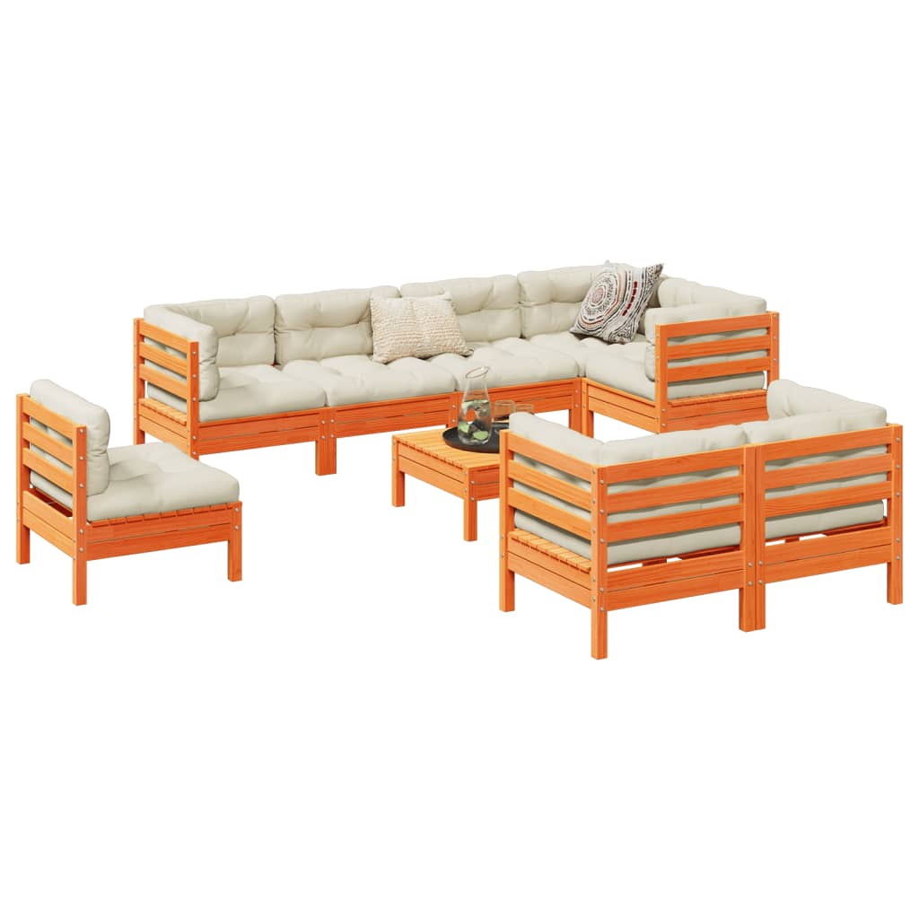 Set Divani Giardino 9 Pz Con Cuscini Marrone Cera Massello Pino