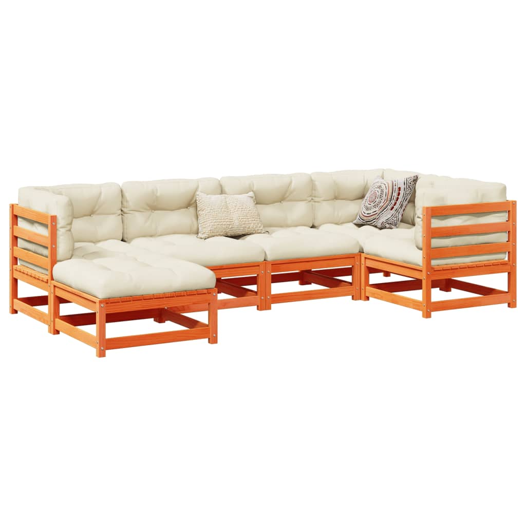 Set Divani Giardino 6pz Con Cuscini Marrone Cera Massello Pino