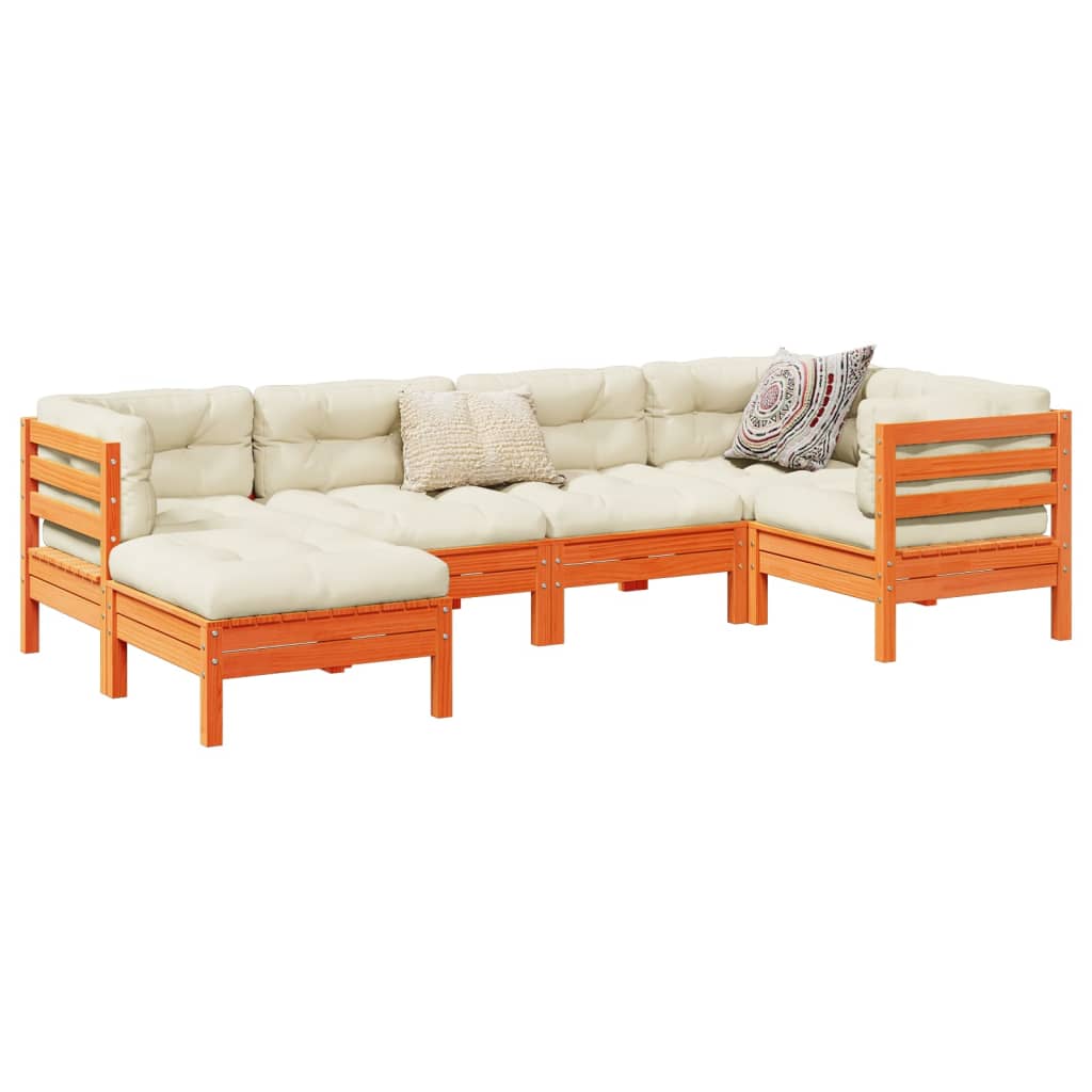 Set Divani Giardino 6pz Con Cuscini Marrone Cera Massello Pino