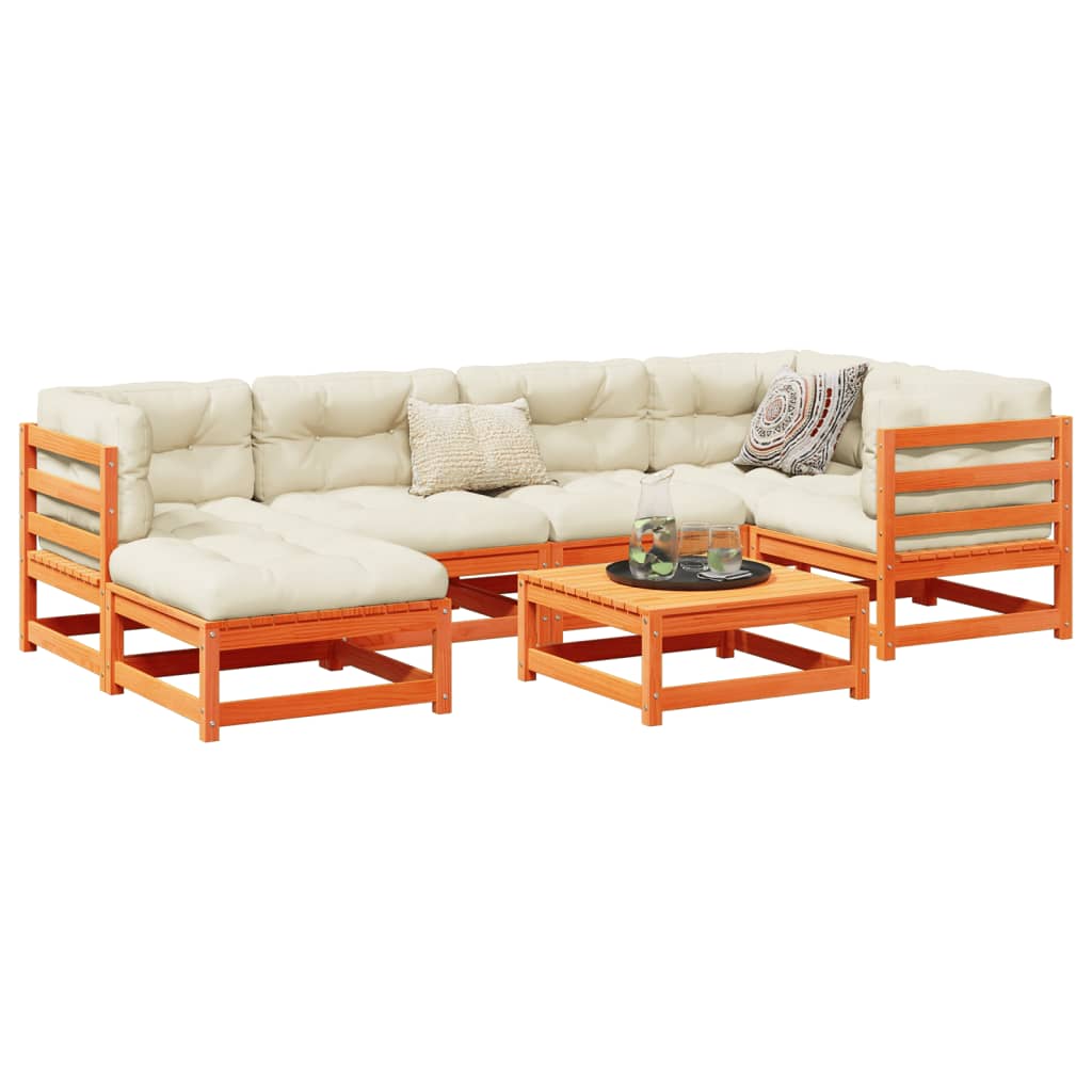 Set Divani Da Giardino 7 Pz Marrone Cera Legno Massello Pino