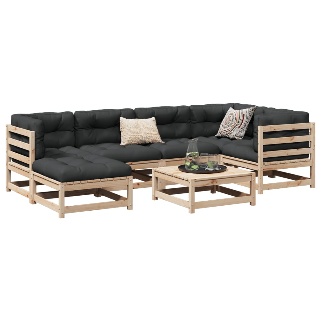 Set Divani Da Giardino 7 Pz Con Cuscini Legno Massello Di Pino