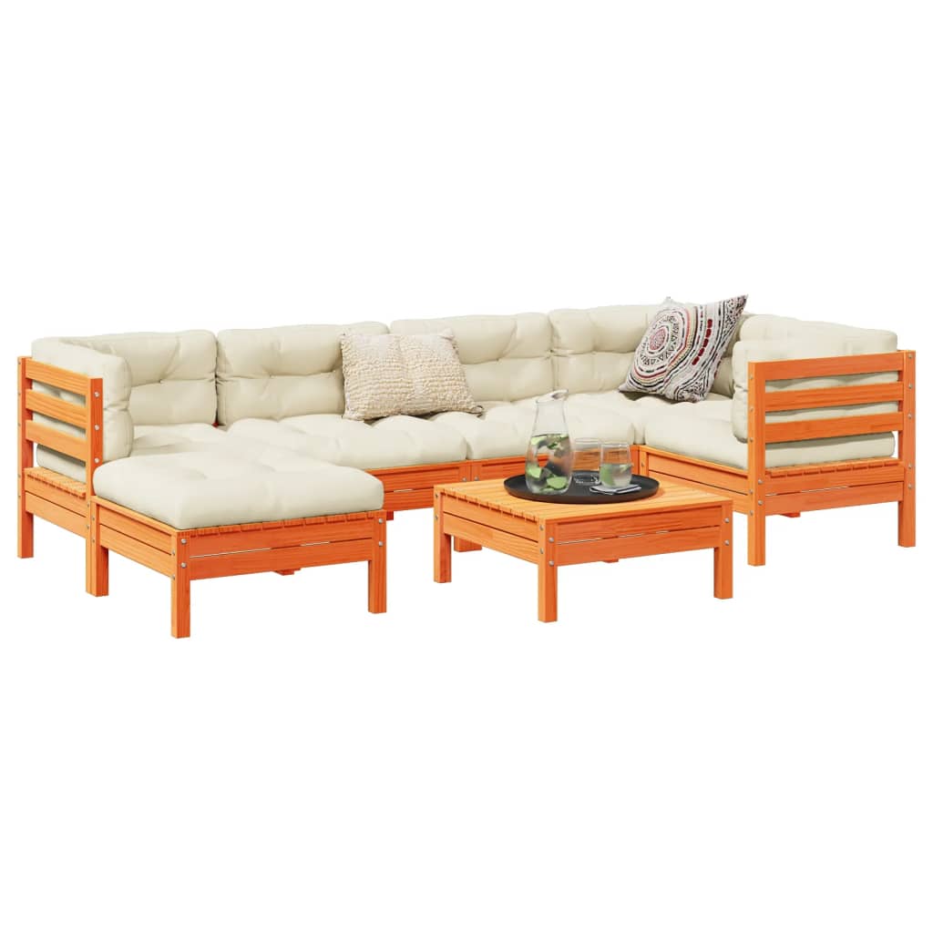 Set Divani Giardino 7 Pz Con Cuscini Marrone Cera Massello Pino