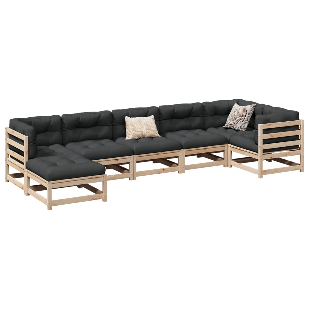Set Divani Da Giardino 7 Pz Con Cuscini Legno Massello Di Pino