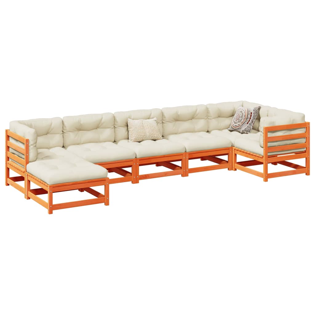Set Divani Giardino 7 Pz Con Cuscini Marrone Cera Massello Pino