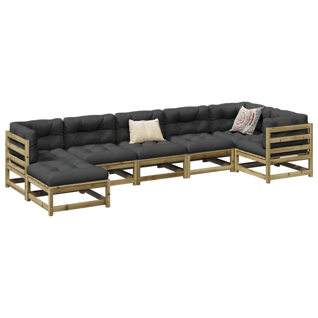 Set Divani Da Giardino 7pz Con Cuscini Legno Impregnato Di Pino
