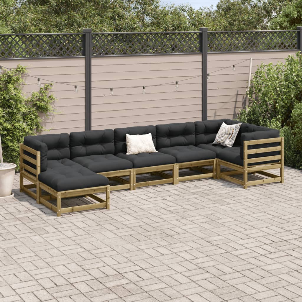 Set Divani Da Giardino 7pz Con Cuscini Legno Impregnato Di Pino - Image 3