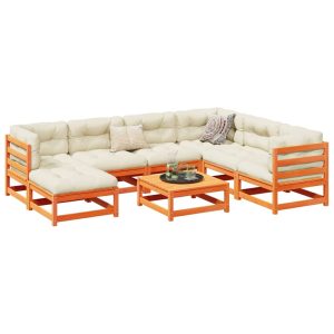 Set Divani Giardino 8 Pz Con Cuscini Marrone Cera Massello Pino