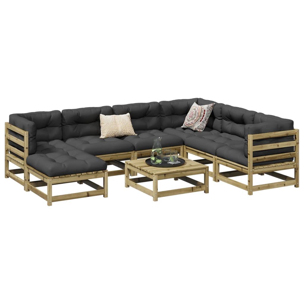 Set Divani Da Giardino 8pz Con Cuscini Legno Impregnato Di Pino