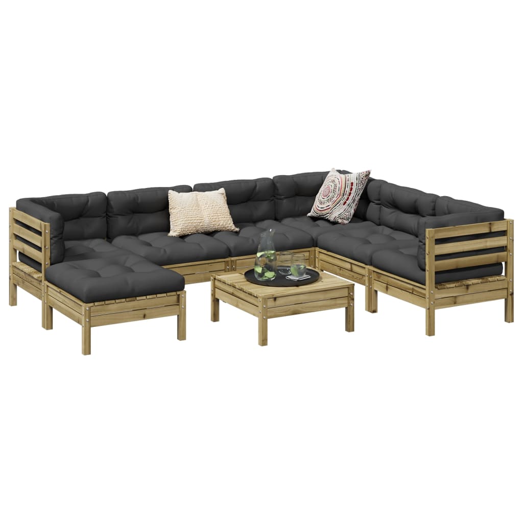 Set Divani Da Giardino 8pz Con Cuscini Legno Impregnato Di Pino
