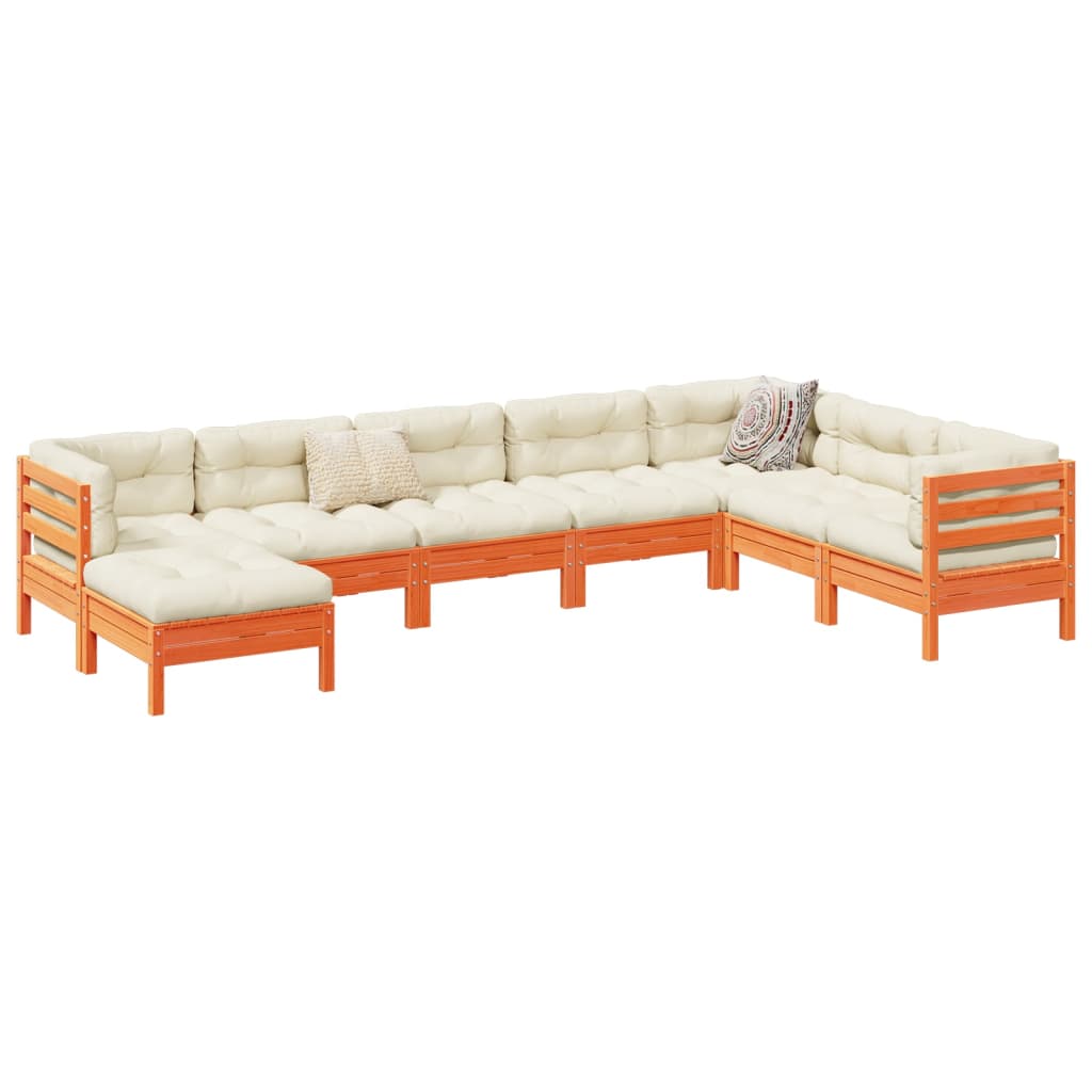 Set Divani Giardino 8 Pz Con Cuscini Marrone Cera Massello Pino
