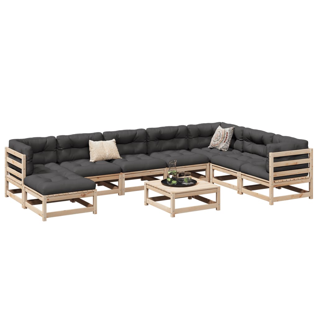 Set Divani Da Giardino 9 Pz Con Cuscini Legno Massello Di Pino