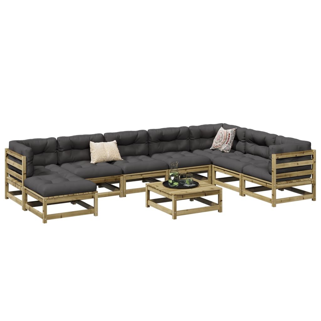 Set Divani Da Giardino 9pz Con Cuscini Legno Impregnato Di Pino