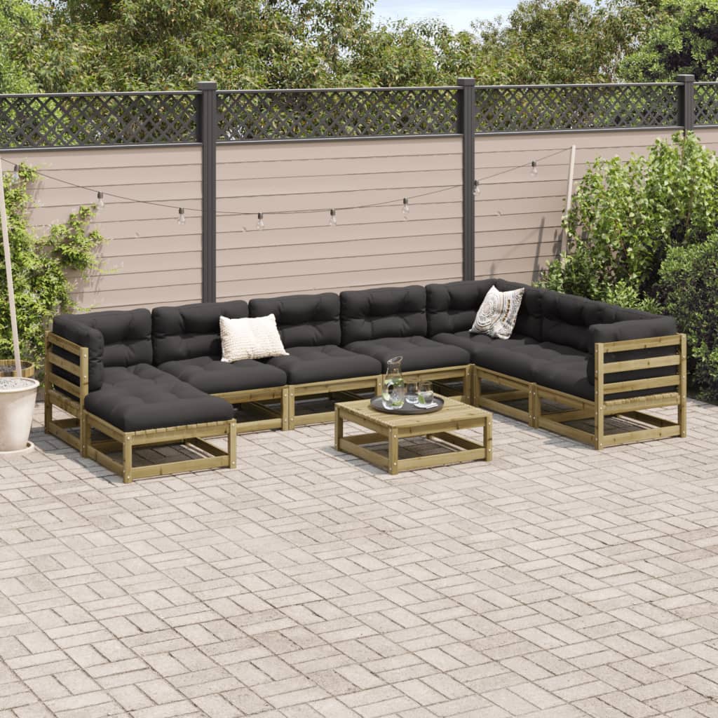 Set Divani Da Giardino 9pz Con Cuscini Legno Impregnato Di Pino - Image 3