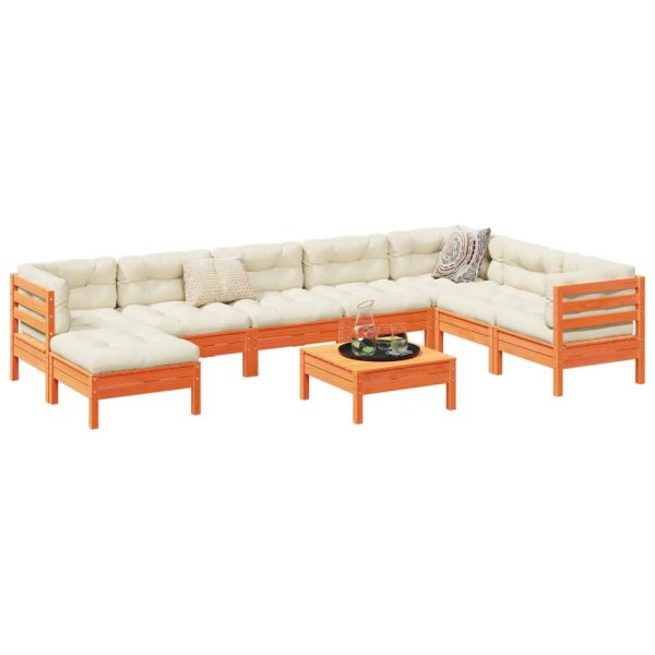 Set Divani Giardino 9 Pz Con Cuscini Marrone Cera Massello Pino