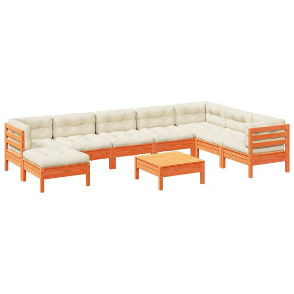 Set Divani Giardino 9 Pz Con Cuscini Marrone Cera Massello Pino - Image 2