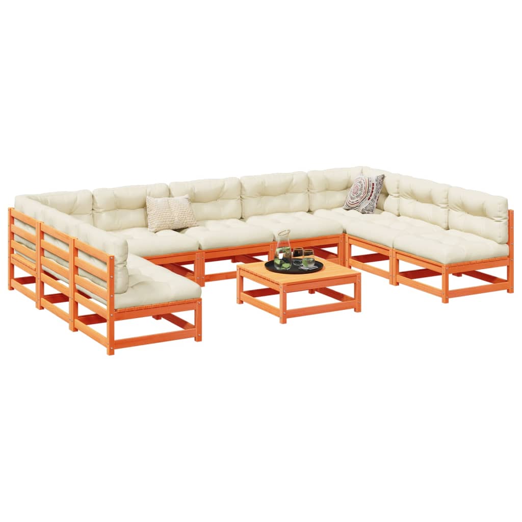 Set Divani Da Giardino 10 Pz Marrone Cera Legno Massello Pino