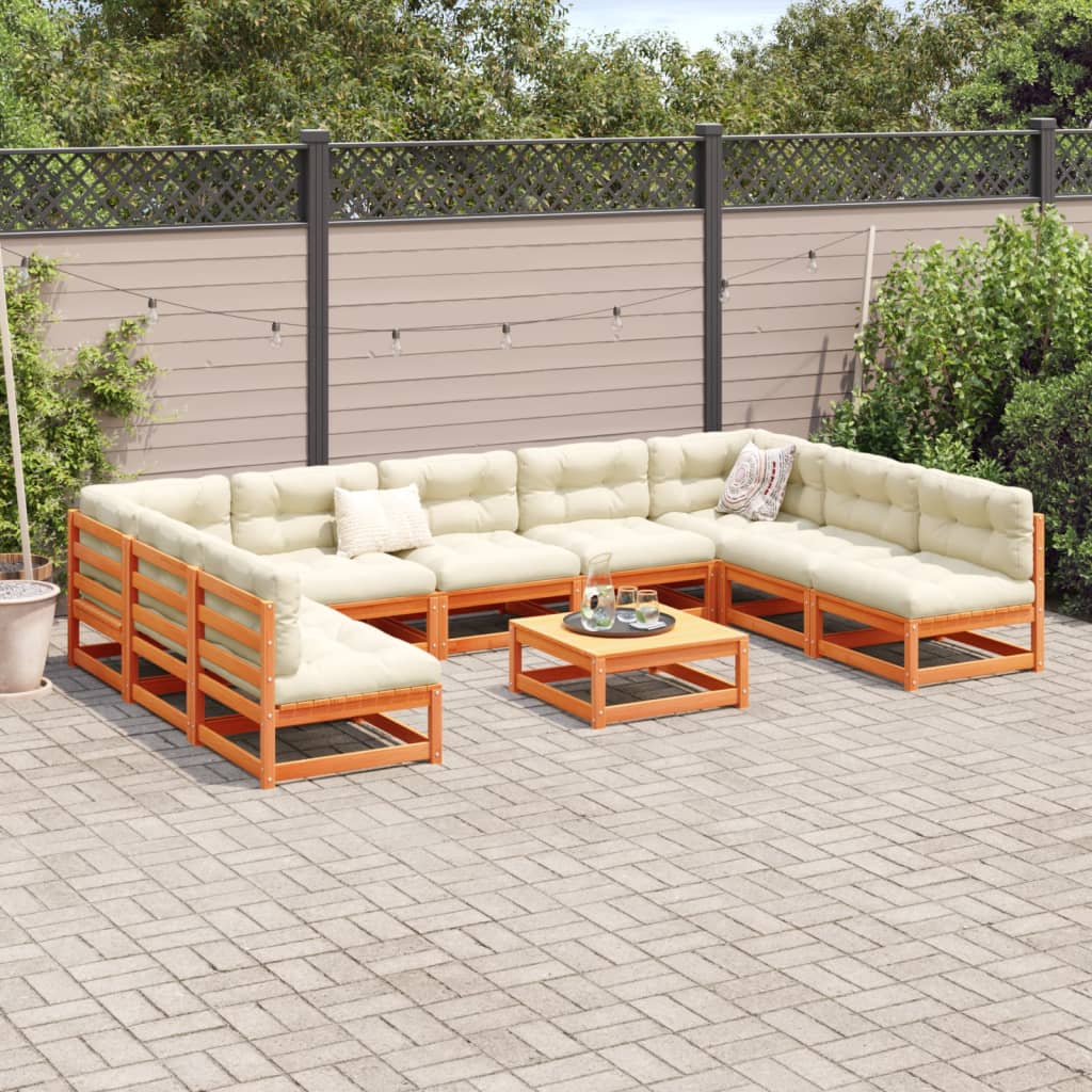 Set Divani Da Giardino 10 Pz Marrone Cera Legno Massello Pino - Image 3
