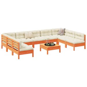 Set Divani Giardino 10pz Con Cuscini Marrone Cera Massello Pino
