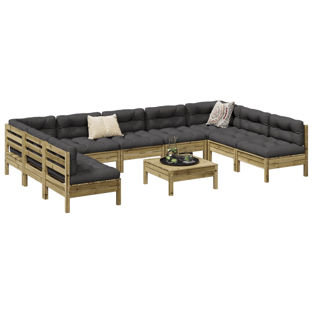 Set Divani Giardino 10 Pz Con Cuscini Legno Impregnato Di Pino