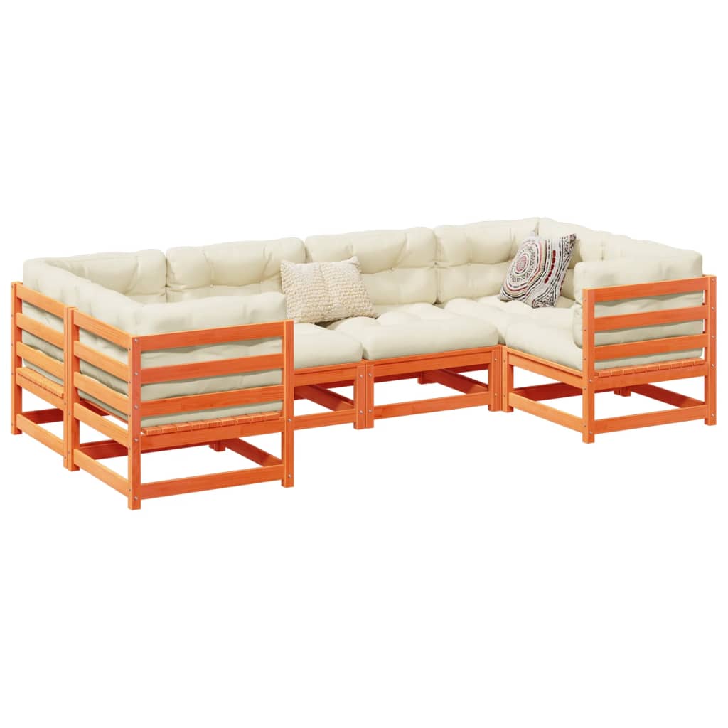 Set Divani Da Giardino 6 Pz Marrone Cera Legno Massello Pino