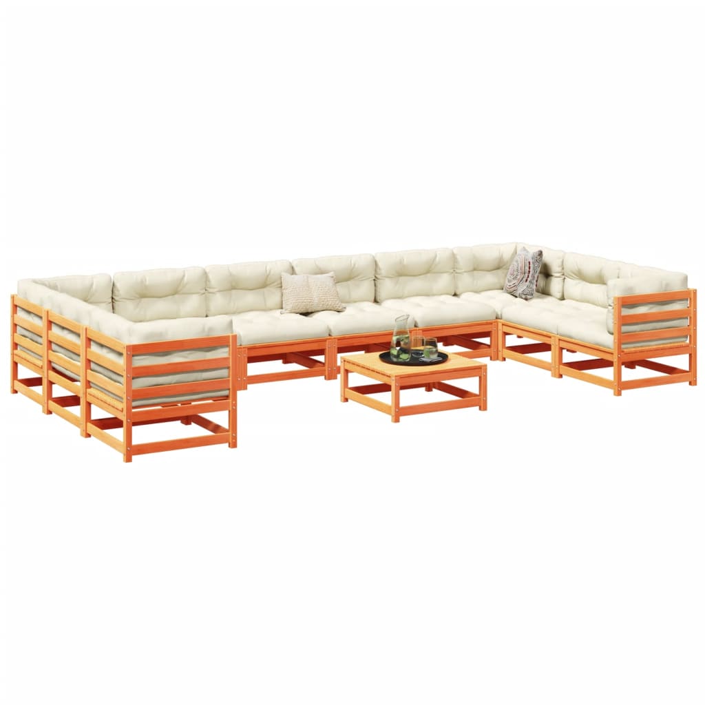 Set Divani Da Giardino 11pz Marrone Cera Legno Massello Di Pino